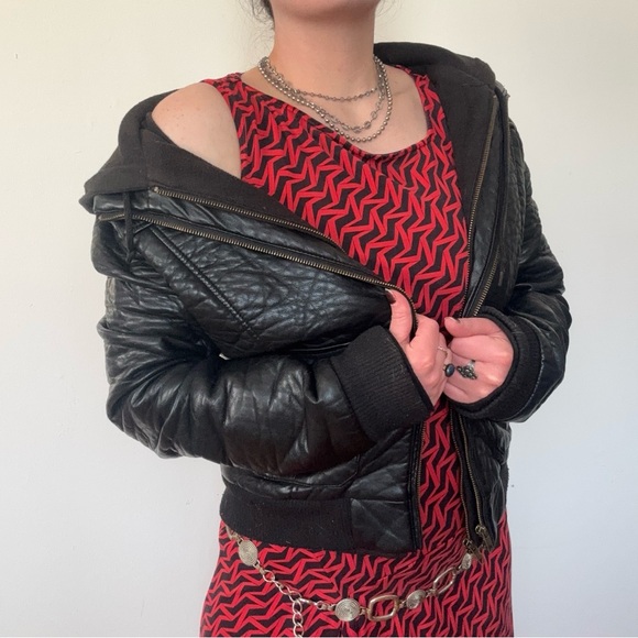 Obey Propaganda Black Faux Leather Hooded Jacket - Picture 8 of 12